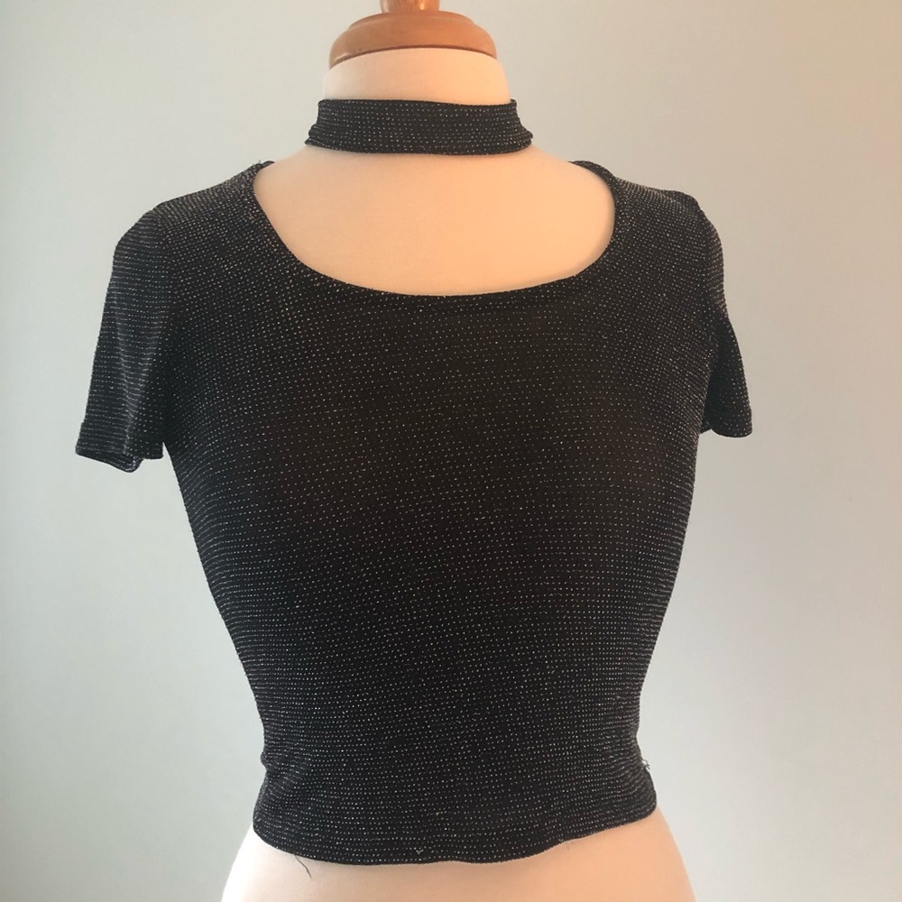 Subdued Black Sparkly Crop Top with Choker